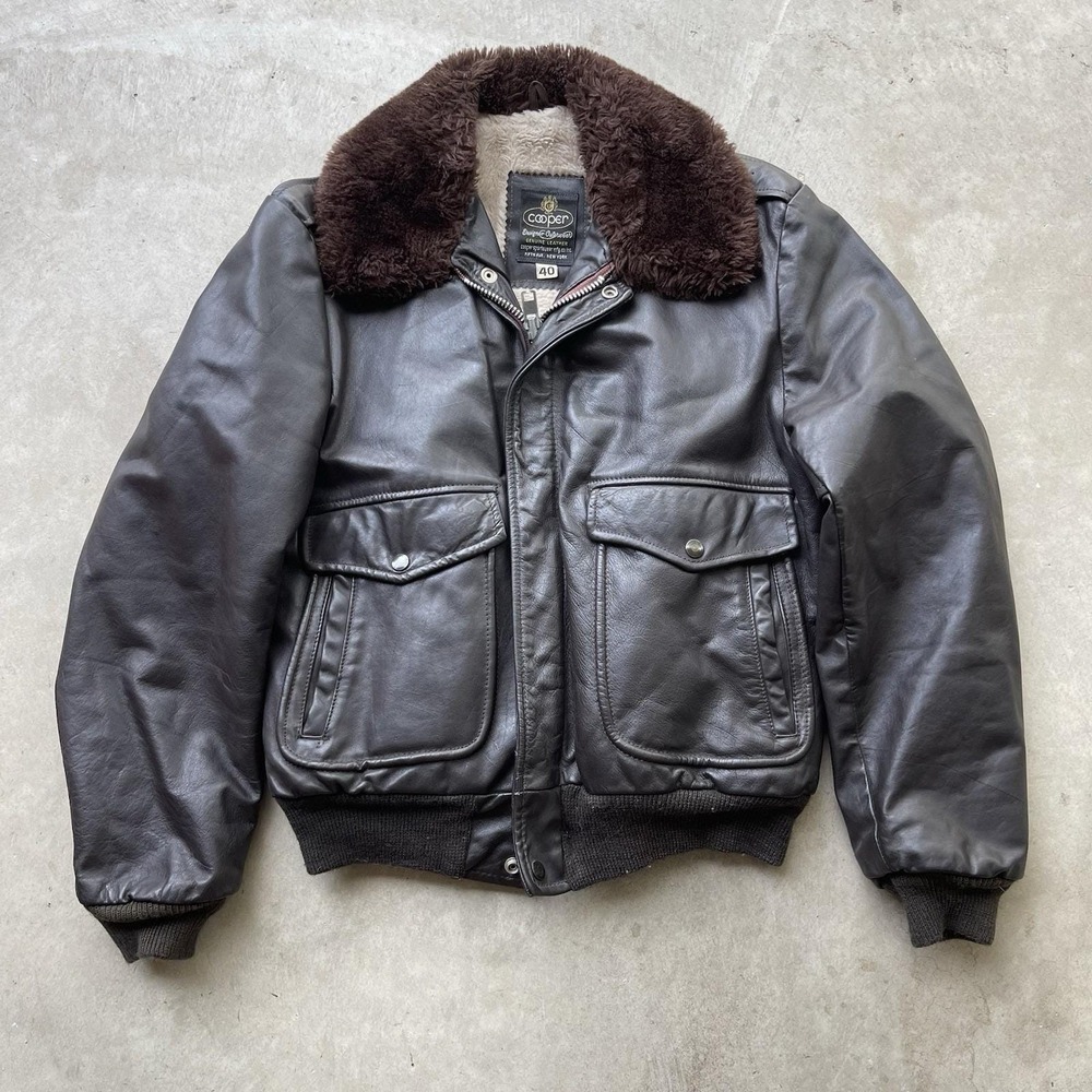 Vintage 60's Cooper Aviator Bomber Brown‎ Leather Jacket Size 40 Made In USA